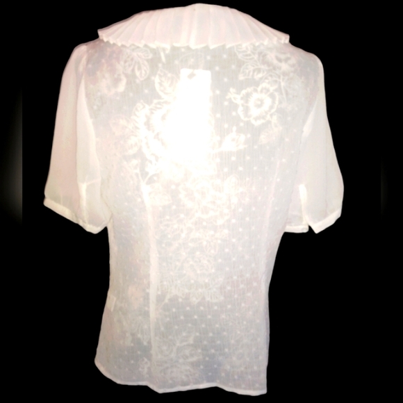 Swiss Dot Ruffled Collar Button Down Blouse - Picture 2 of 3